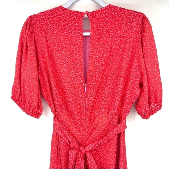 Ted Baker London Geometric Floral Print Puff Sleeves Midi Dress Size 8 US - Picture 7 of 11